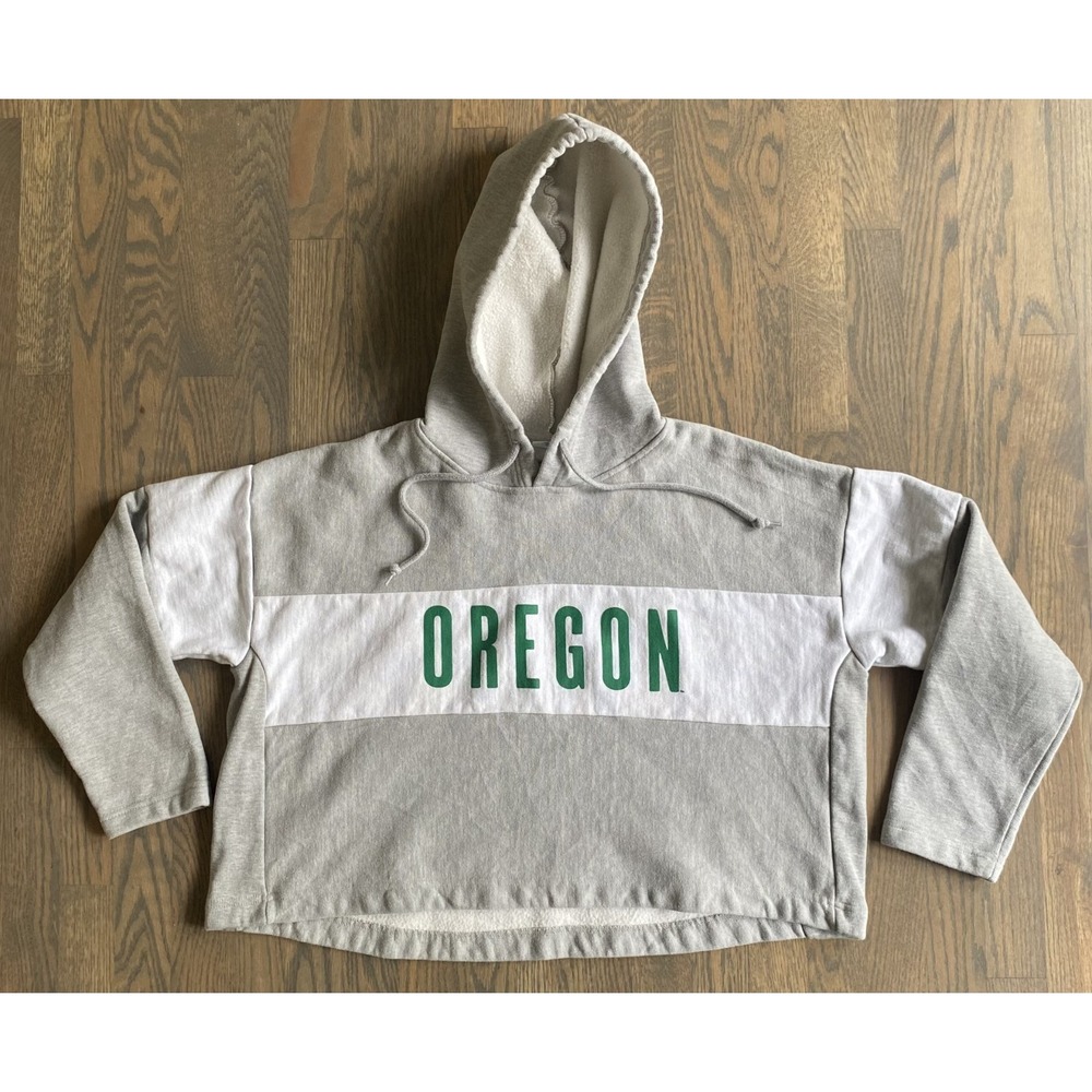 Champion Oregon Ducks Pull Over Hoodie Womens XL Gray Crop Top Reverse Weave Vtg